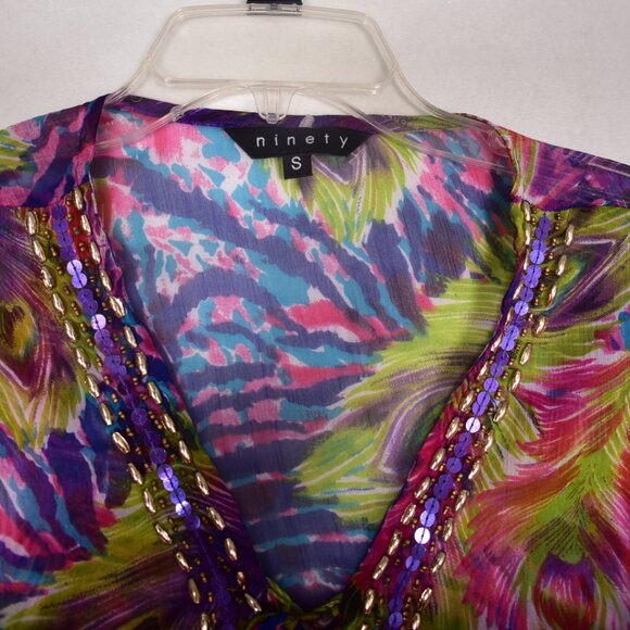 NINETY Women's Multi-Color Sheer Swim Coverup Size Small - Picture 2 of 5